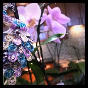 peacock  enamel and Swarovski crystal earrings